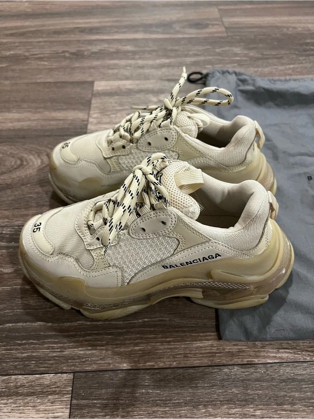 BALENCIAGA Cream Beige Triple S Clear Sole Sneakers size EUR 35 or US 5.5
